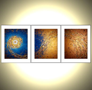 Custom Made Original Painting, Contemporary Abstract Art, Blue Gold Night Star, Textured Paintings