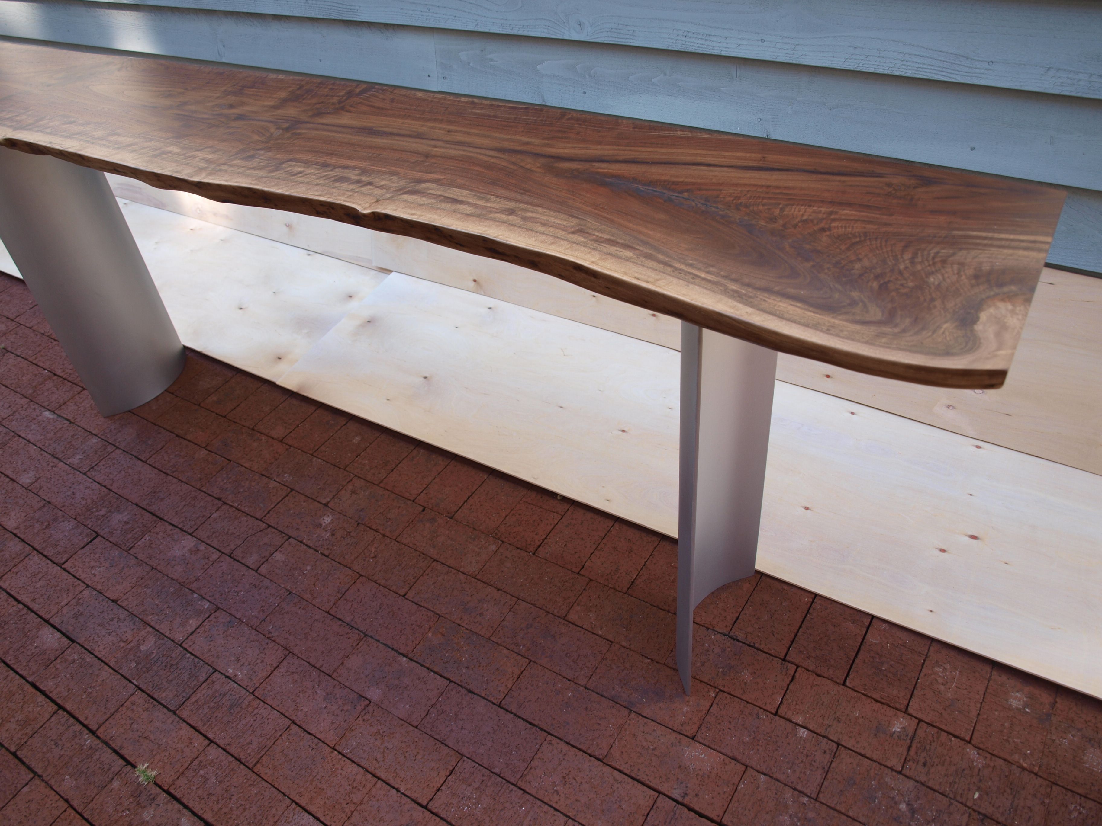 Handmade Live Edge Walnut Console Table With Curved Steel Base By