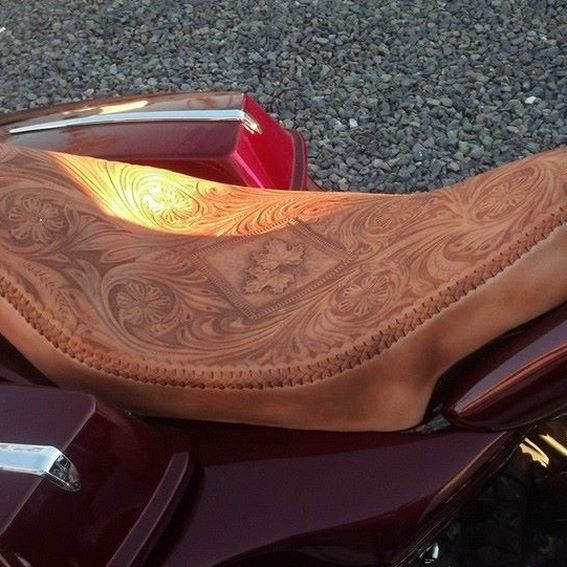 Custom Tooled And Laced Motorcycle Seat by Alamo Custom Leather