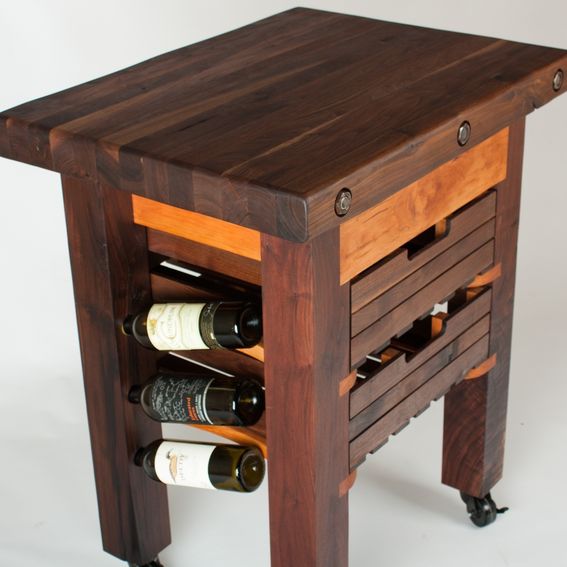 Hand Made Walnut And Cherry Butcher Block Island Wine Rack by Walnut