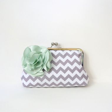 Custom Made Gray And Mint Green Clutch Purse With Flower