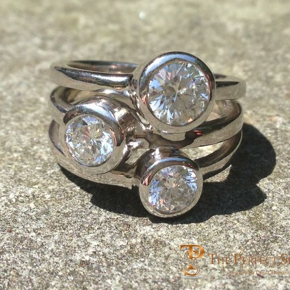 Handmade BezelSet Diamond Ring Three Stone by The Perfect Setting