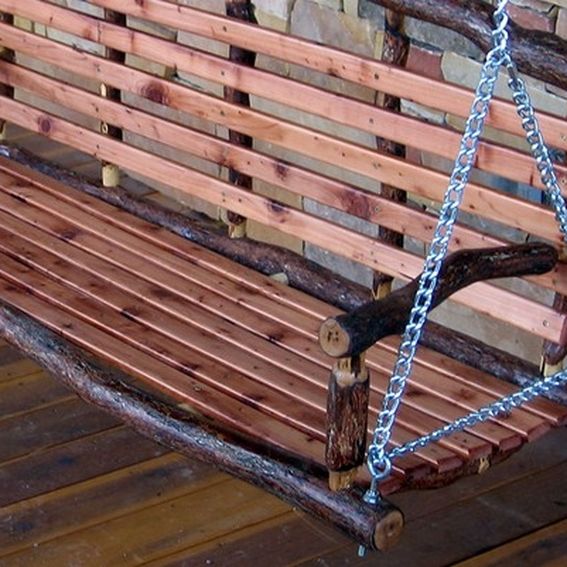 Custom Rustic Oak Log Porch Swing by Rocky Mountain Brush Company