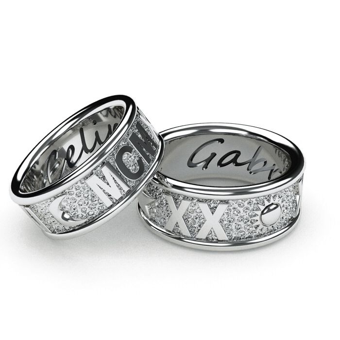 Roman numeral engraved wedding rings