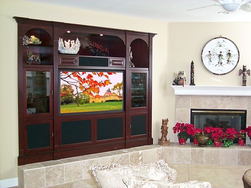 Handmade Cherry Home Theater Wall Unit With Arched Display