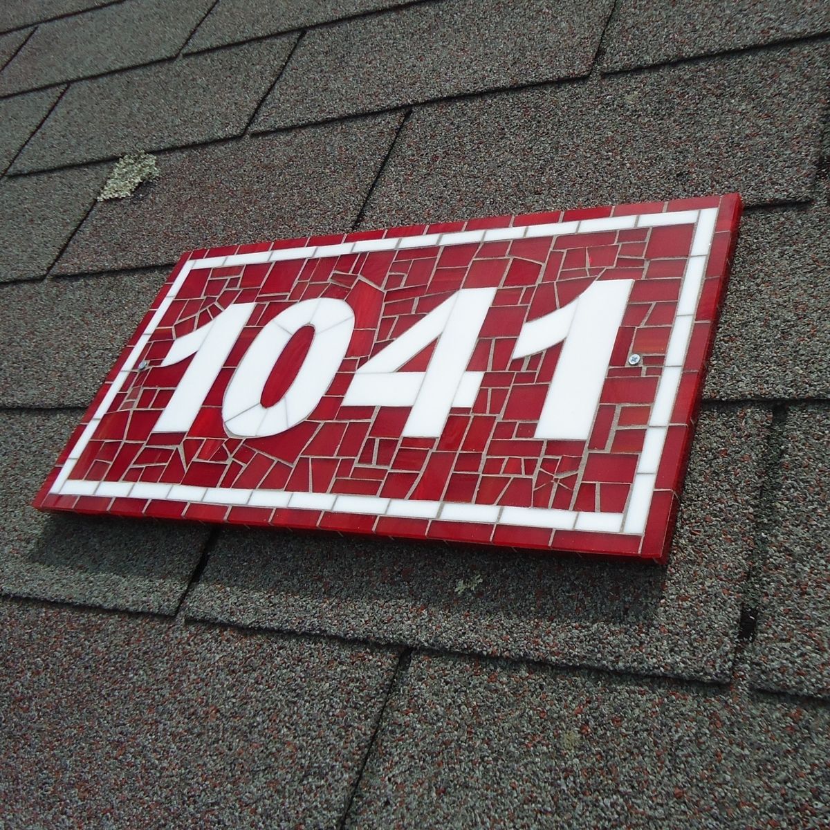 Buy a Hand Made Red And White Custom Mosaic Stained Glass Tile House