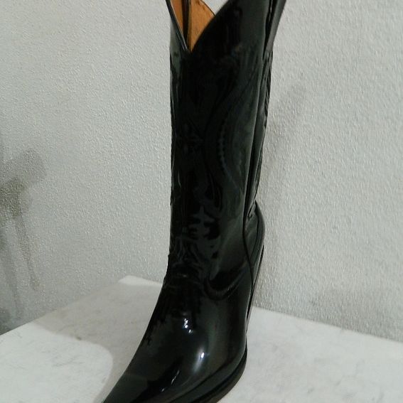 black patent leather cowboy boots