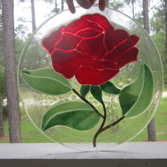 Custom Beauty And The Beast Inspired Fused Glass Rose Ornament by The