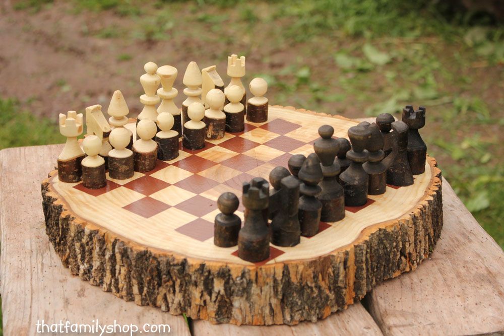 Buy A Custom Made Rustic Wood Log Chess Set Made To Order From That