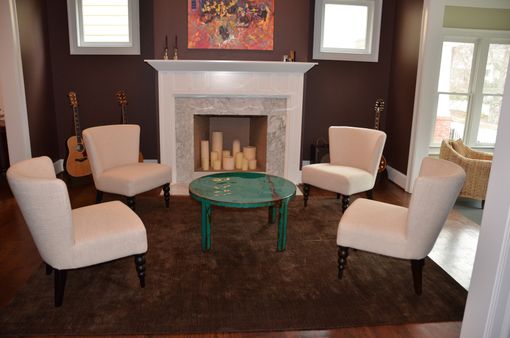 Custom Made Custom Round Metal Coffee Table Art With Beautiful Turquoise And Jade Green Paint Color