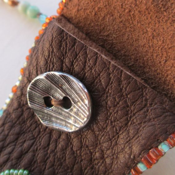 Custom Beaded Leather Medicine Bag Necklace With Stone by Anicca