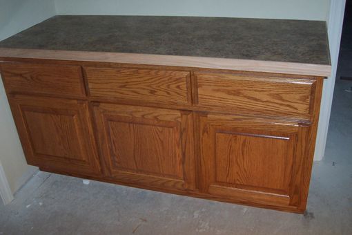 Custom Made Oak Bathroom Cabinet With Laminate Countertop