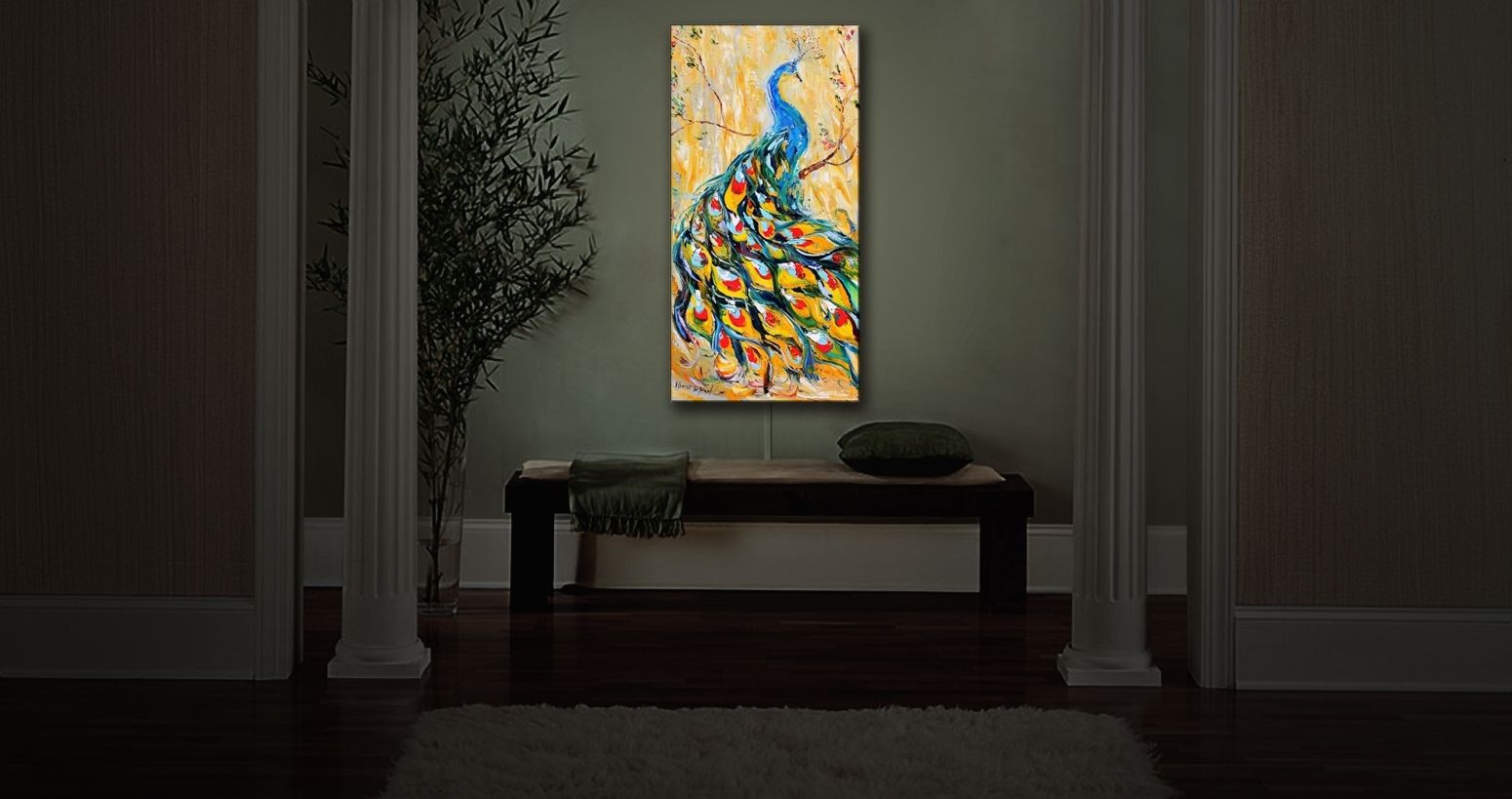 Custom Illuminated Wall Art Luminous Peacock By Karen Tarlton by