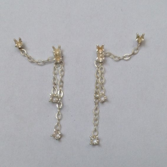 Handmade Double Hole Earrings With Sapphires, Rubies And Diamonds by