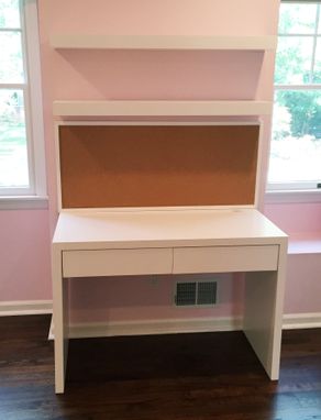 Custom Made Desk With Bulletin Board And Floating Shelves