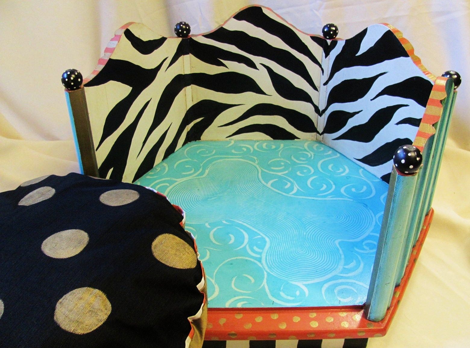 Buy a Hand Crafted Dog Bed Round Hand Painted Wood Bed, Zebra Animal