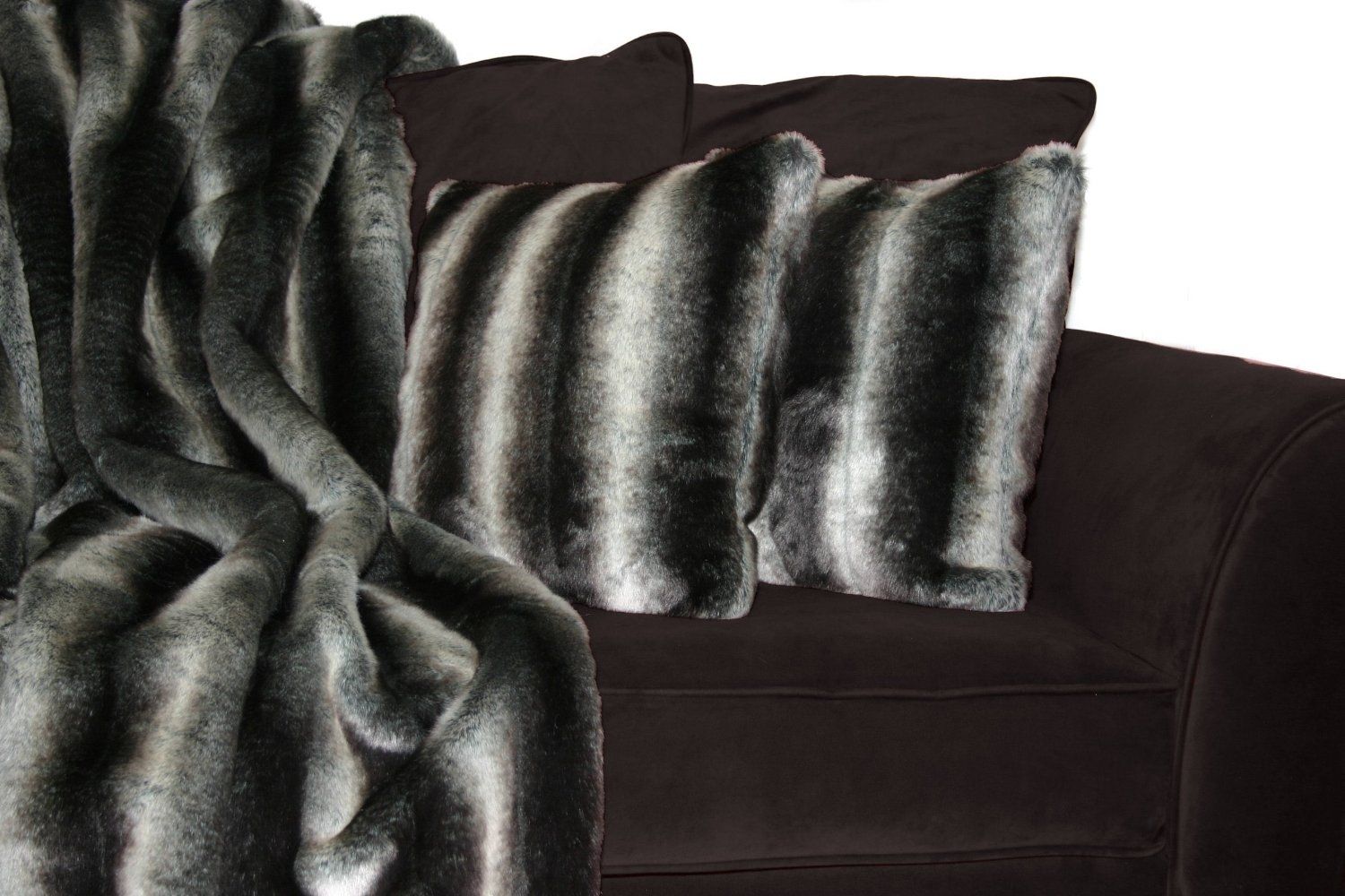 Sheared Chinchilla Silver Faux Fur Throw Blanket and Pillow Set