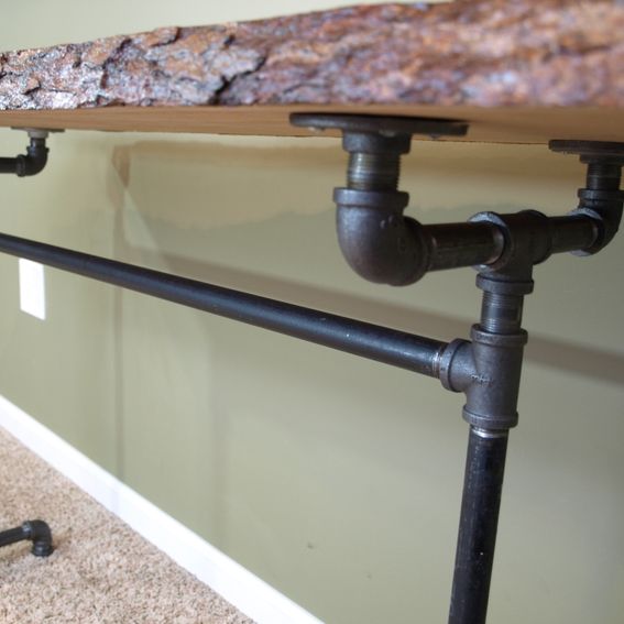 Hand Crafted Console Table With Live Edge Cherry Slab And Black Iron Pipe by Hearth And Home