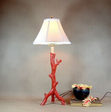 Custom Made Duck Dynasty Lamp- Tree Branch Lamp Base- Rustic Decor Textured Lamp- Persimmon Red/Orange