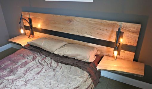Custom Made Spalted Maple And Steel Head Board With Handmade Lights