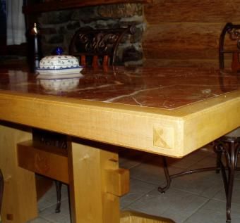 Custom Made Marble And Maple Kitchen Table