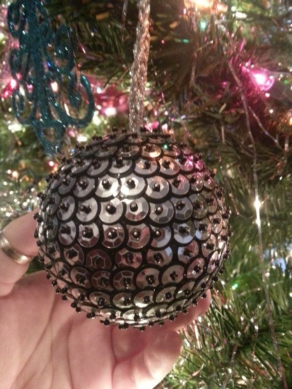 Hand Crafted Sequin Ball Christmas Ornaments Monogram By Jmeharg