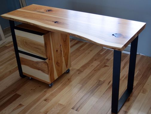 Custom Made Rustic Hickory And Steel Desk With A Natural Edge