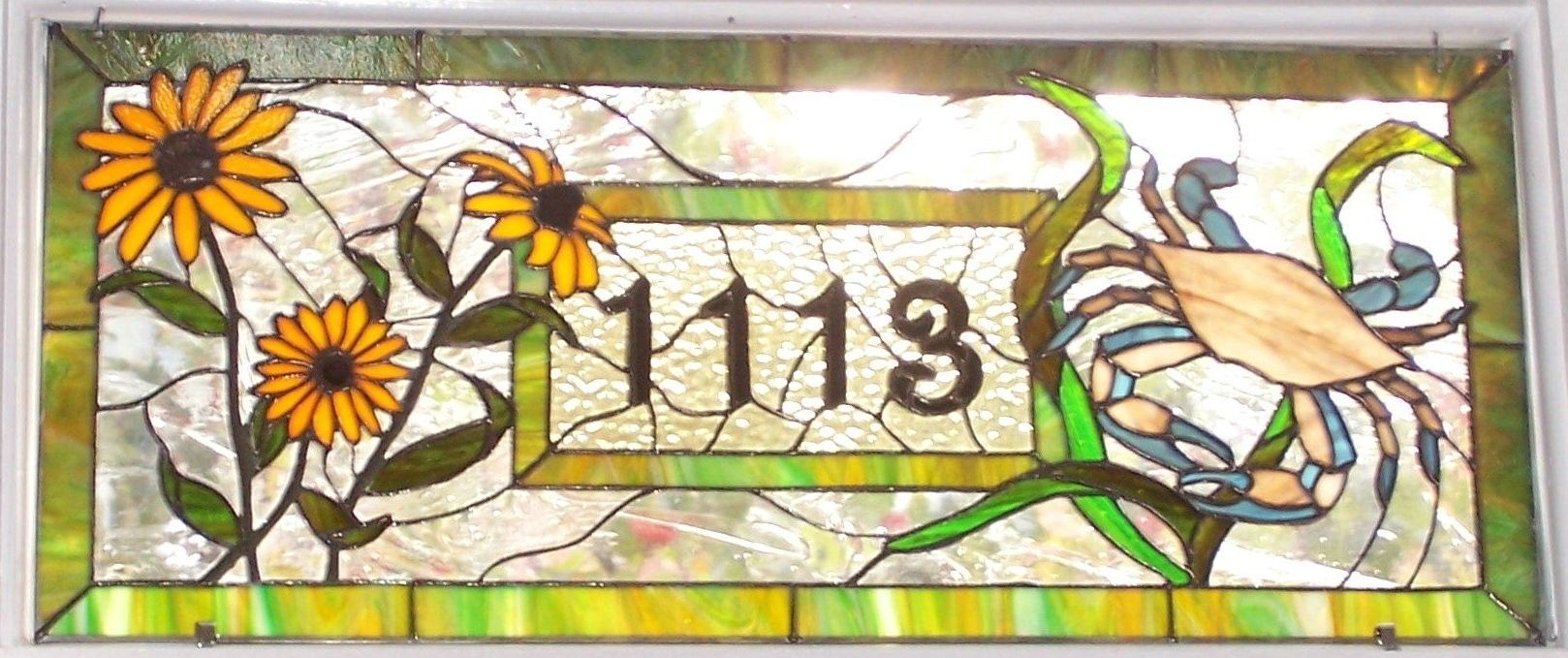 Hand Crafted Stained Glass Window Maryland Crab And Black Eyed Susan Transom (Am32) by