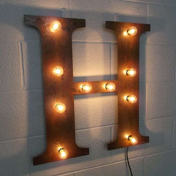 Custom Industrial Letter Wall Hanging Metal Letter Light Fixture 18 Inch Tall by West Vintage ...