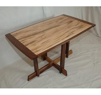 Custom Made Modern Wormy Maple & Walnut Dining Table