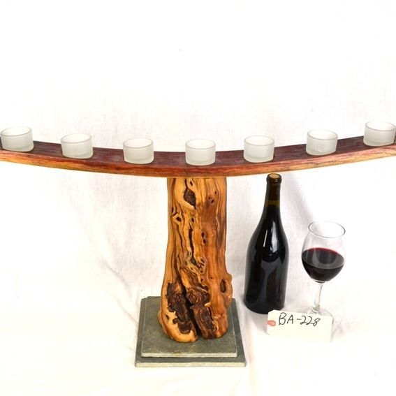 Hand Crafted Old Vine Grapevine And Napa Wine Barrel Candle Holder