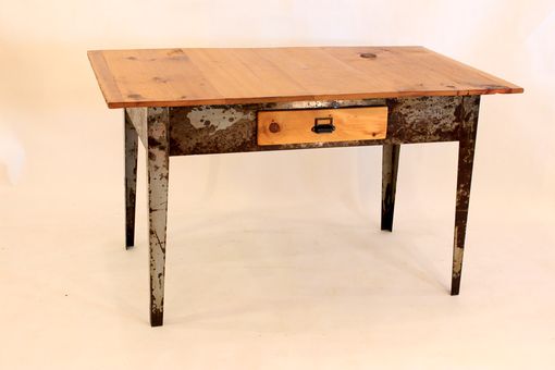 Custom Made #Dk-04  Antique Desk With Metal Legged Factory Table Base & 1 Drawer