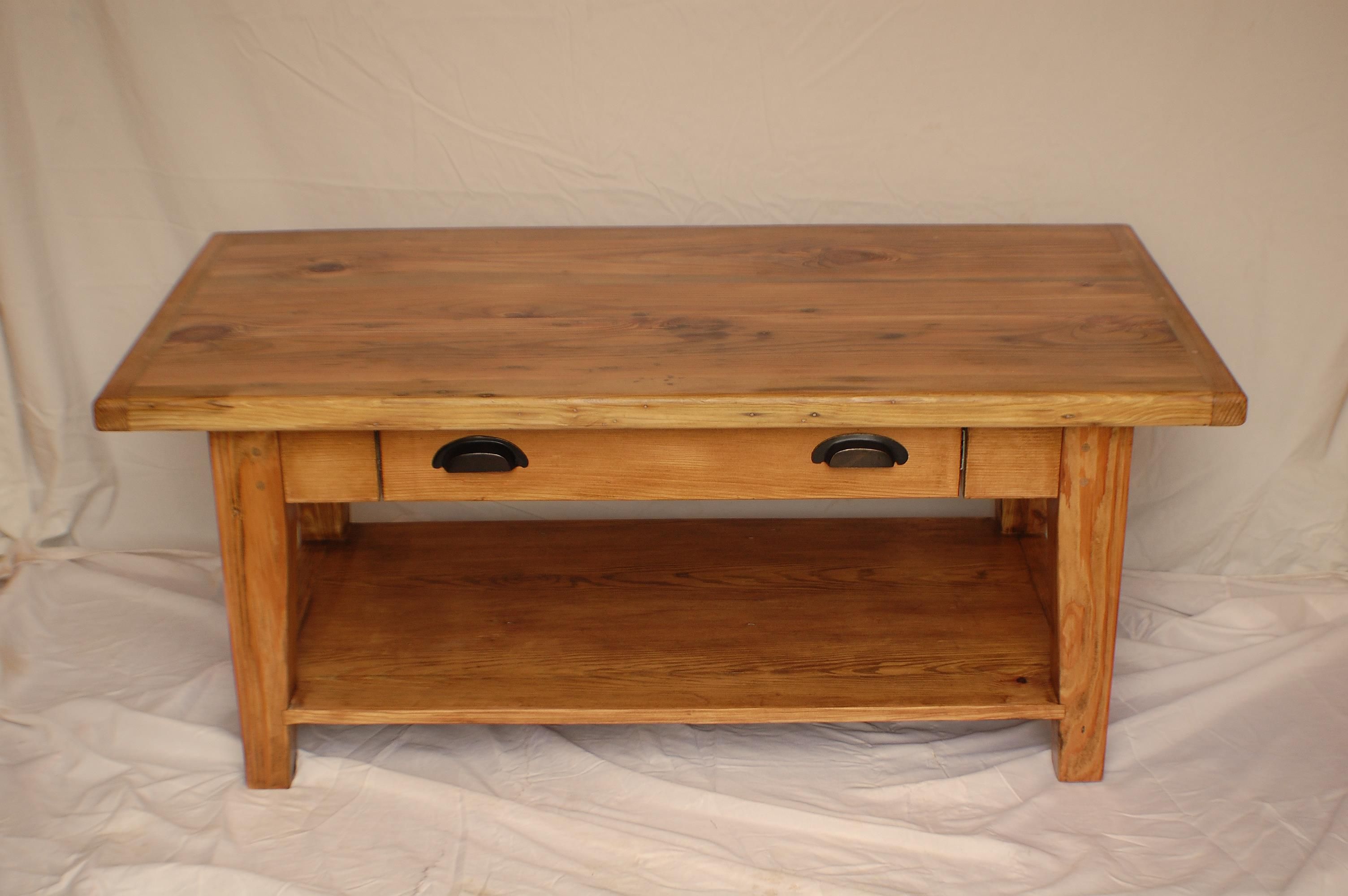 Buy Custom Reclaimed Heart Pine Coffee Table With Drawer And Shelf