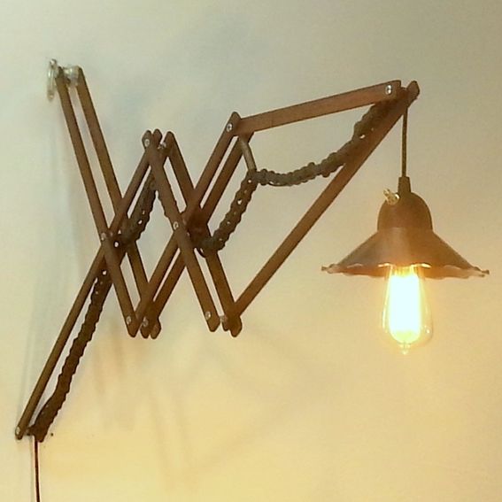 Hand Made Teak & Mahogany Scissor Arm Lamps Vintage Industrial Style