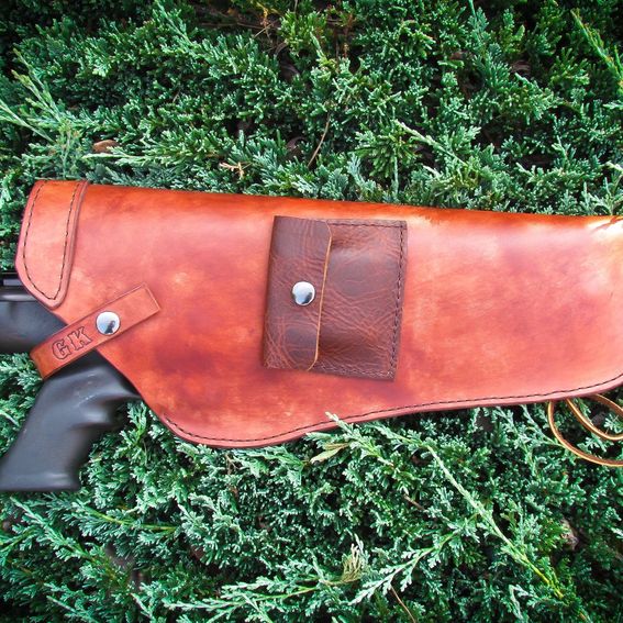 Handmade Custom Made Gun Leather Gun Holster With Bullet Pouch By Ozark