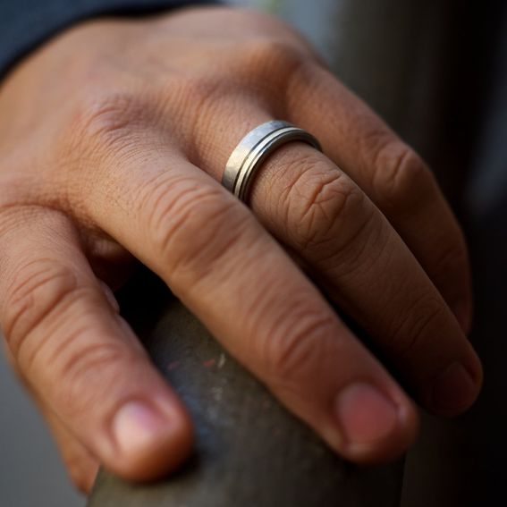 Buy a Hand Crafted Men's Wedding Band Titanium & Silver Hammered, made