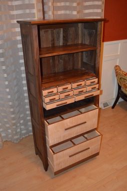 Custom Made Solid Figured Walnut And Curly Maple Dresser, File Cabinet / Bookcase W/ 12 Drawers