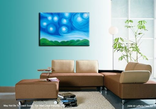 Custom Made Original Acrylic Art, Blue Green Painting, Modern Abstract Landscape, Textured Starry Night