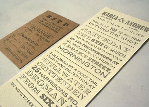 Custom Made Vintage Fonts Long Letterpress Wedding Invitation With Rustic Cork Tag