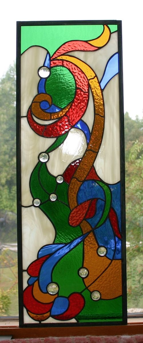 Handmade Nouveau Stained Glass Insert by A Glass Menagerie