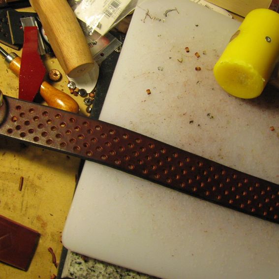 Custom Made Dog Collar, Leather, Paved Stones, Pink And White