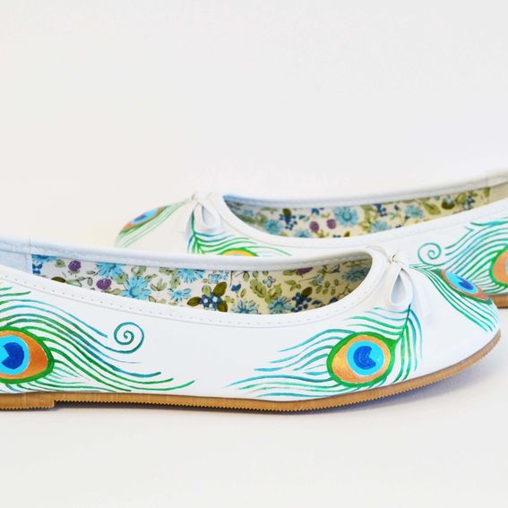 Hand Made Peacock Flats Wedding Flats Hand Painted Shoes by PONKO