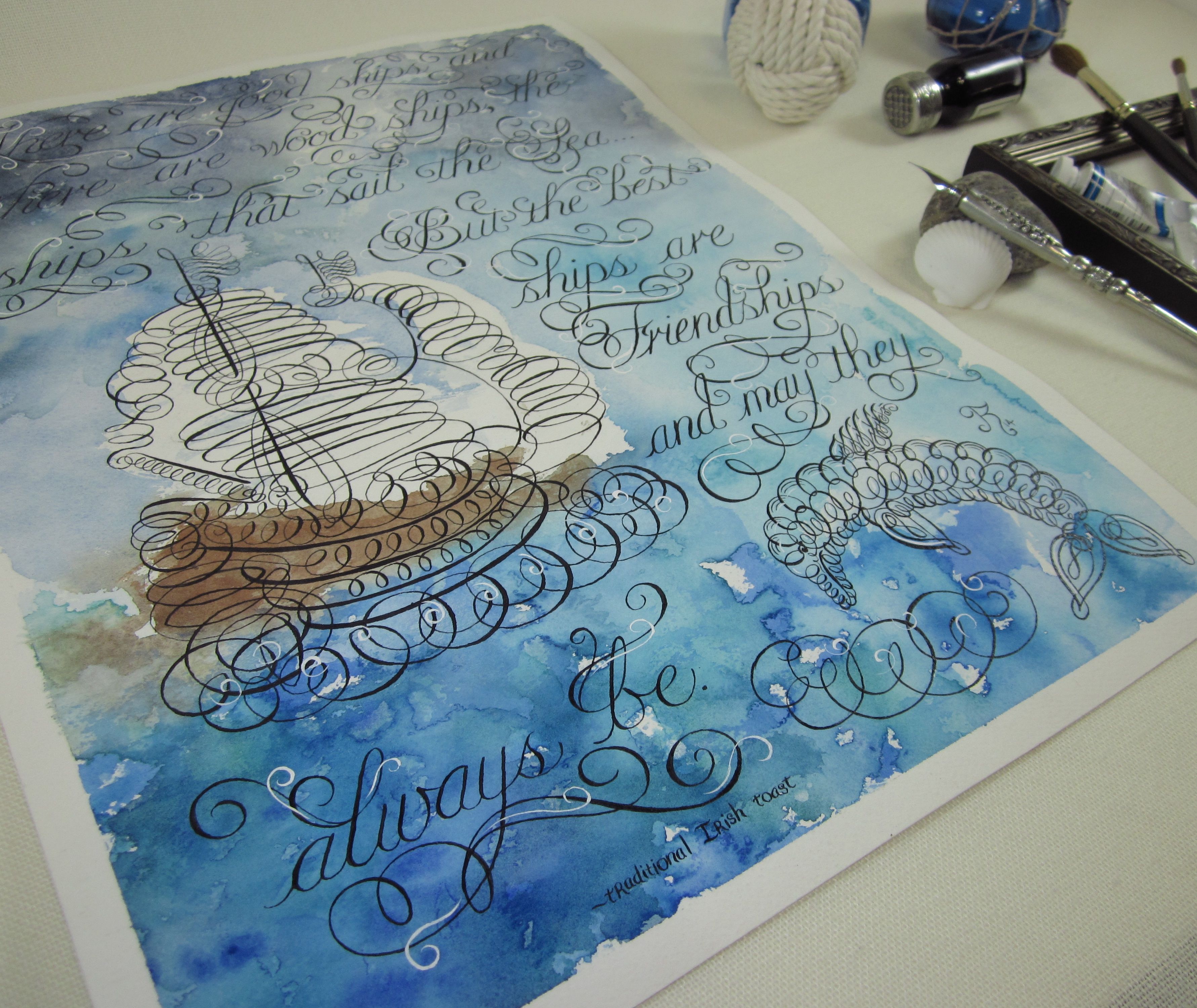 Flourished Calligraphy and Watercolor Art