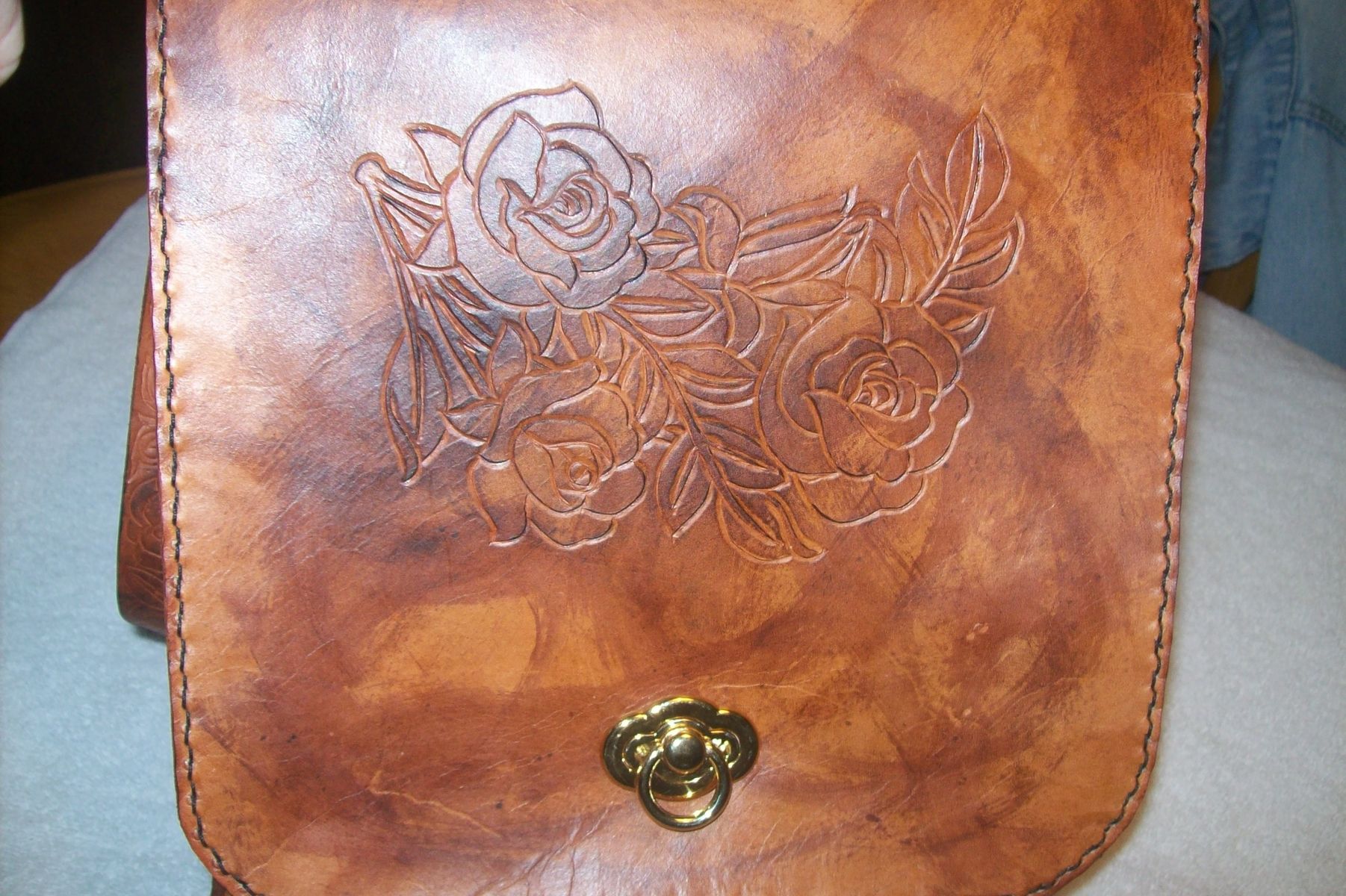 Buy a Hand Crafted Custom Leather Messenger Bag With Roses In Weathered