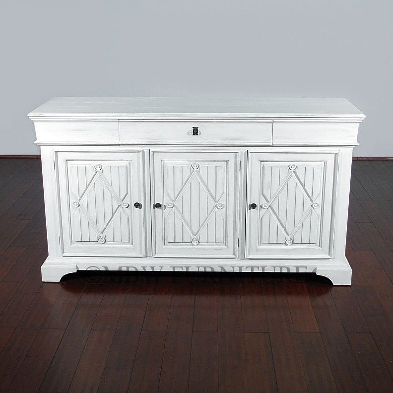 Handmade Antiqued White Solid Hardwood Sideboard Buffet Server by