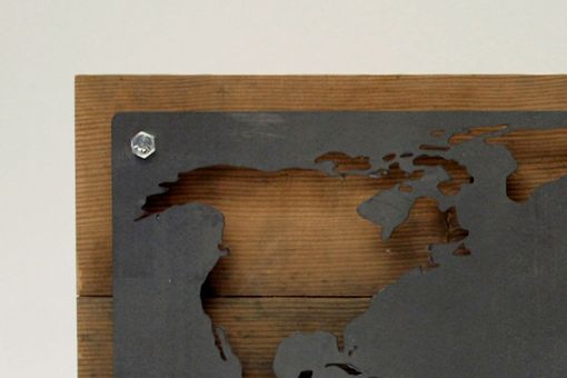 Custom Made Reclaimed Wood And Metal World Map Wall Art