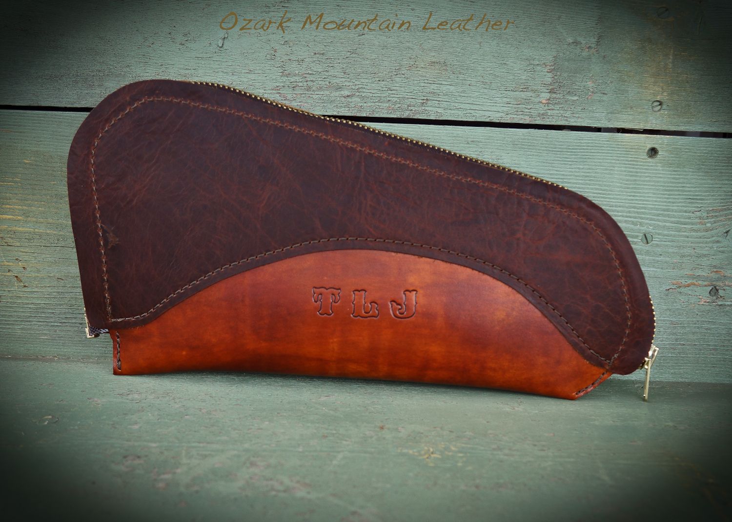 Custom Made Leather Pistol Case Or Gun Rug With Zipper Closure by Ozark
