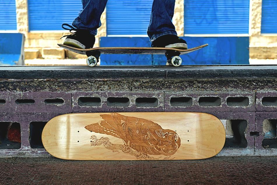 Hand Crafted Skateboard Deck With Laser Engraved Owl by Missouri