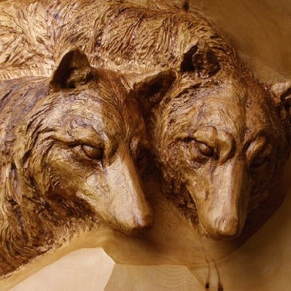 Hand Crafted Deep Relief Carving " Wolves" by Mk Carving And Sculpting