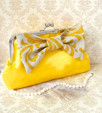 Custom Made Chic Yellow Clutch Purse With Big Damask Bow